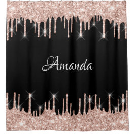 Name Funkelnd Glitzer Tropfen Rosa Rose Gold Blush Duschvorhang