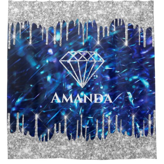 Name Funkelnd Glitzer Tropfen Silver Navy Blue Bri Duschvorhang (Vorderseite)