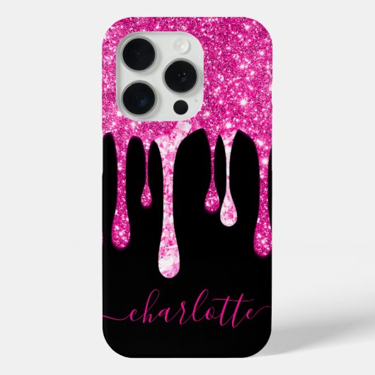 Name Funkelnd Hot-Pink-Dripping-Glitzer Case-Mate iPhone Hülle (Rückseite)