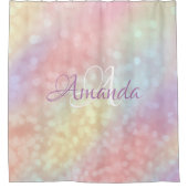 Name Funkelnd Monogram Pink Rose Pastels Unicorn Duschvorhang (Vorderseite)
