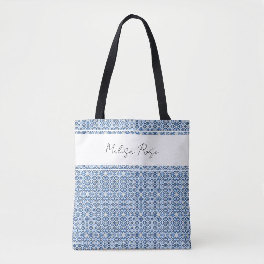 Name für Abstraktes blaues Muster Tasche (Vorderseite)