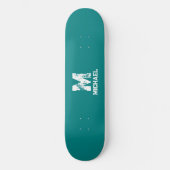Name für Aquamarin blaue grüne Vorlagenmonogramm Skateboard (Vorderseite)
