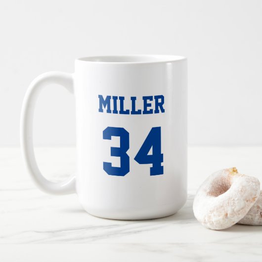 Name für Blue und White Sports Jersey Kaffeetasse (Mit Donut)