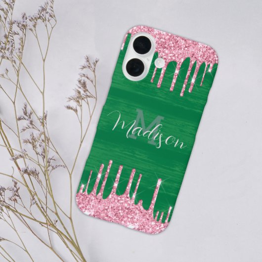 Name für das Monogramm des Girl-Glitzer Rosa-grüne Case-Mate iPhone Hülle
