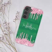 Name für das Monogramm des Girl-Glitzer Rosa-grüne Samsung Galaxy Hülle