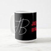 Name für die Schwarz-weiße rote Handschrift Kaffeetasse (Vorderseite Links)