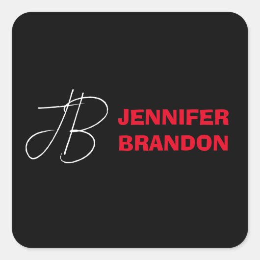 Name für die Schwarz-weiße rote Handschrift Quadratischer Aufkleber (Vorderseite)