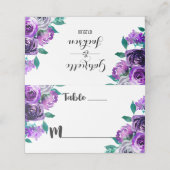 Name für Minze und Lila Tischnummer mit Blumenmust Platzkarte (Außenseite Aufgefaltet)