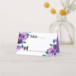 Name für Minze und Lila Tischnummer mit Blumenmust Platzkarte