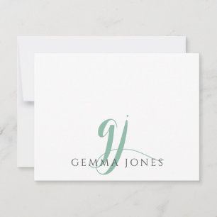 Name für moderne grüne Skriptmonogramm-Initialen Mitteilungskarte