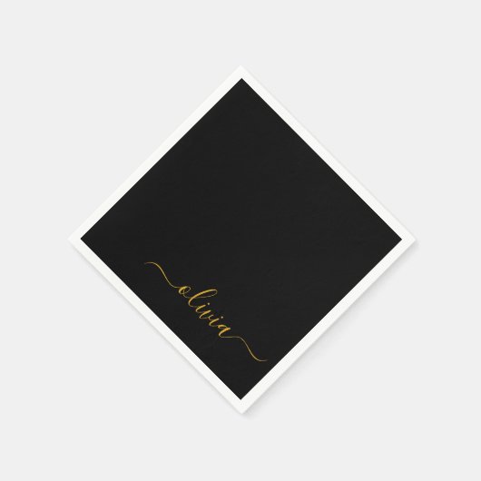 Name für Monogram mit schwarzem Gold-Script Serviette (Ecke)