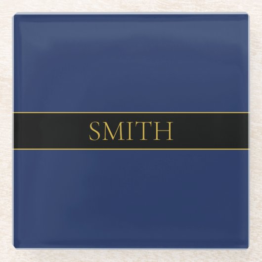 Name für Navy & Gold-Name oder Unternehmen Glasuntersetzer (Vorderseite)