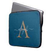 Name für Navy- und Gold-Monogram-Skripte Laptopschutzhülle (Vorderseite Links)