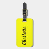 Name für Schwarze Personalisierung | Neongelbe Far Gepäckanhänger (Vorderseite vertikal)