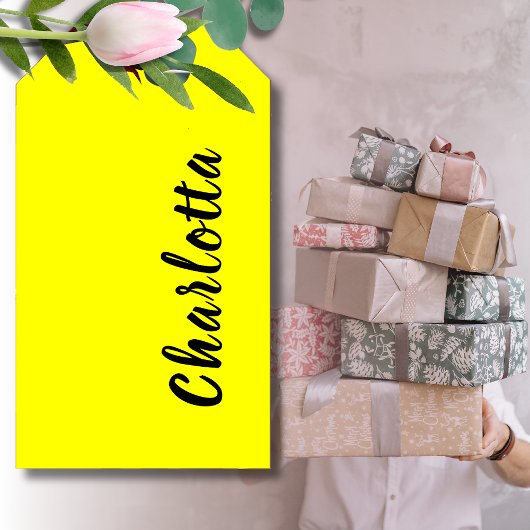 Name für Schwarze Personalisierung | Neongelbe Far Geschenkanhänger