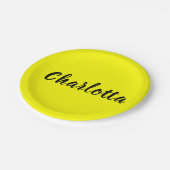 Name für Schwarze Personalisierung | Neongelbe Far Pappteller (Schrägansicht)