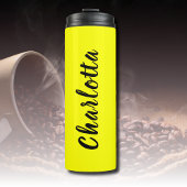 Name für Schwarze Personalisierung | Neongelbe Far Thermosbecher