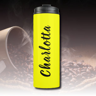 Name für Schwarze Personalisierung Neongelbe Far Thermosbecher