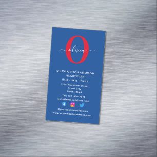 Name für vertikale Monogramm-Skripte Blau Weiß Rot Magnetische Visitenkarte