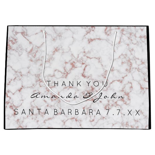 Name Gastgeschenk Hochzeit Danke Marble White Pink Große Geschenktüte (Vorderseite)