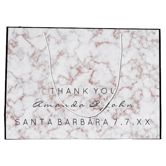 Name Gastgeschenk Hochzeit Danke Marble White Pink Große Geschenktüte (Rückseite)