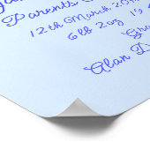 Name Geburtsdetails hinzufügen, Einhorn-Augen-blau Poster (Ecke)