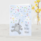 Name-Geburtstag mit frohem Elefanten Karte (Gelbe Blume)