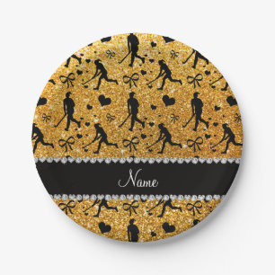 Name Gelben Glitzer Feld Hockey Herzen Bug Pappteller