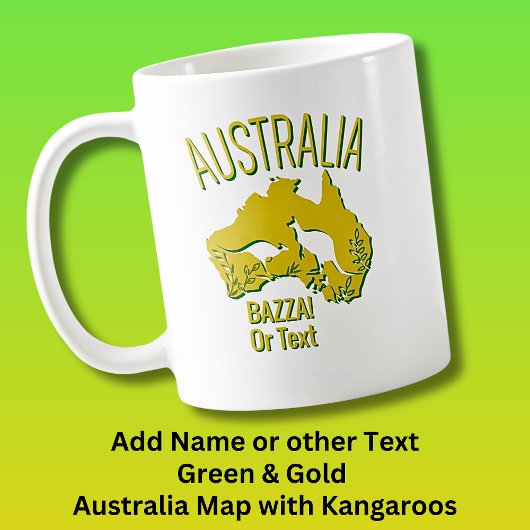 Name Gelbes grünes Australien Karte mit Kangaroos  Kaffeetasse