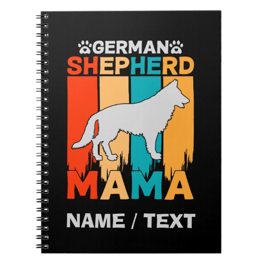 Name German Shepherd MAMA, Blue Brown on Black Notizblock (Vorderseite)