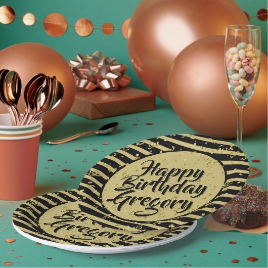 Name | Gerne Birthday Einfache Streifen Schwarz/Go Pappteller (Multi)