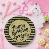 Name | Gerne Birthday Einfache Streifen Schwarz/Go Pappteller (Party)