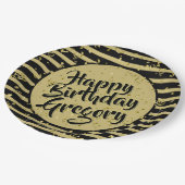 Name | Gerne Birthday Einfache Streifen Schwarz/Go Pappteller (Schrägansicht)