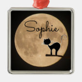 Name Geschenk schwarze Katze mit Vollmond Ornament Aus Metall (Vorne)