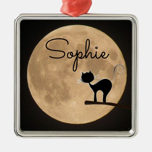 Name Geschenk schwarze Katze mit Vollmond Ornament Aus Metall (Vorne)