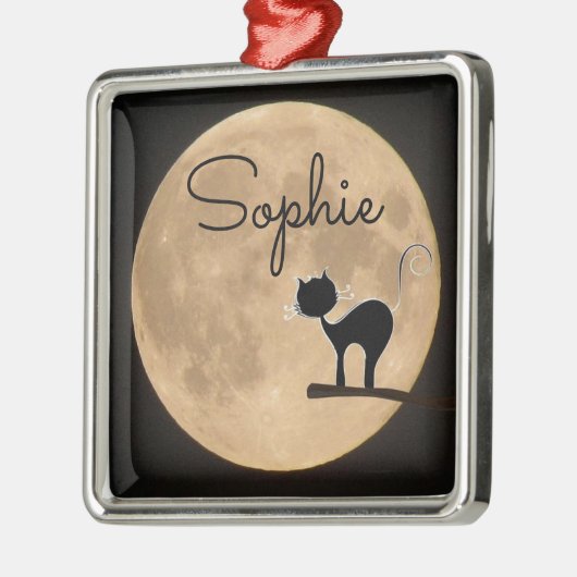 Name Geschenk schwarze Katze mit Vollmond Ornament Aus Metall (Links)