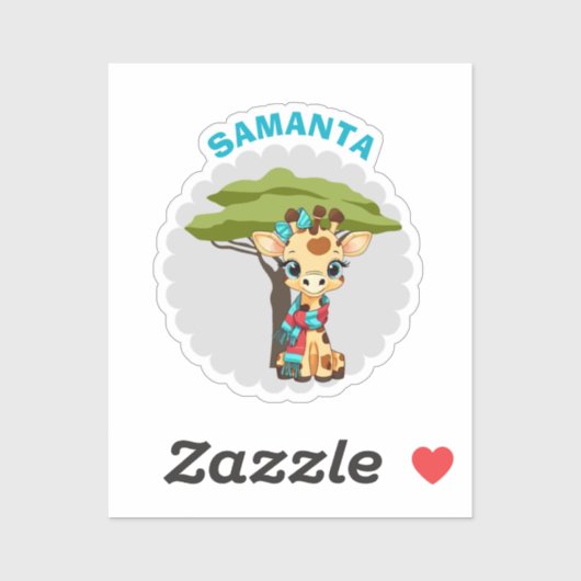 "Name" Giraffe in der Savanne Stickerbogen Aufkleber (Blatt)