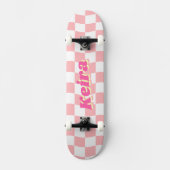 Name Girl Pink White Schachbrett Muster Skateboard (Vorderseite)