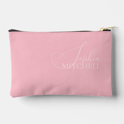 Name Girly Elegant Script Rosa Zubehörtasche (Rückseite)