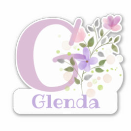 Name Glenda plus Initial mit Blumendesign Aufkleber