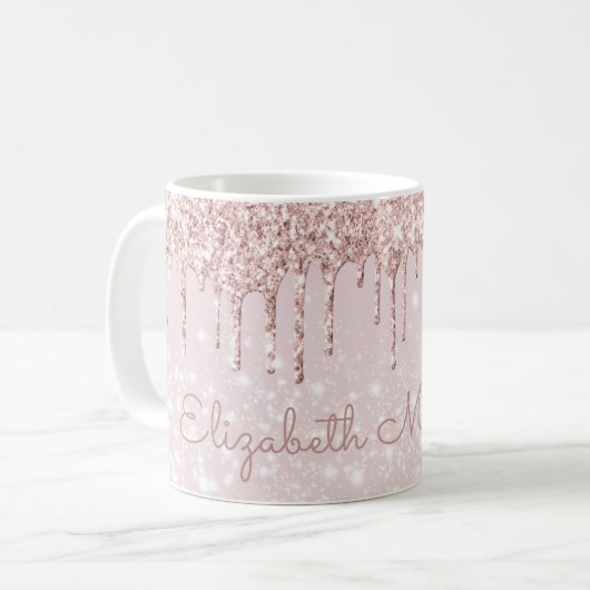 Name Glitzer Rosa Rose Gold Tropfen Hübsch Kaffeetasse (Vorderseite Links)