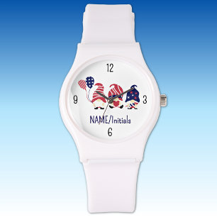 Name & Gnomes, 4. Juli, White Silicone Sport Armbanduhr