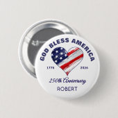 Name, God Bless America Heart Flag 2.25-in Round Button (Vorne & Hinten)