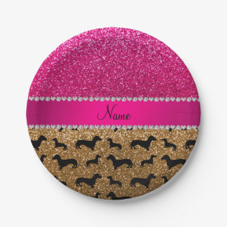 Name Gold Glitzer Dackel Rosa Glitzer Pappteller