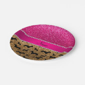 Name Gold Glitzer Dackel Rosa Glitzer Pappteller (Schrägansicht)