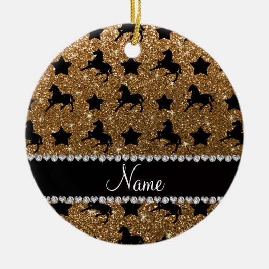 Name Gold Glitzer Pferde Stars Keramik Ornament (Vorne)