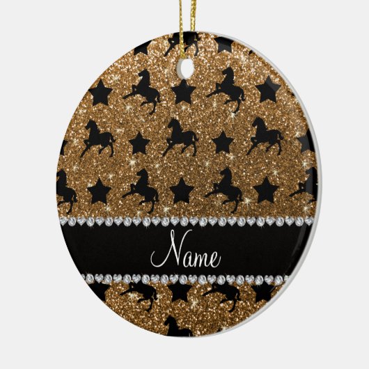 Name Gold Glitzer Pferde Stars Keramik Ornament (Links)