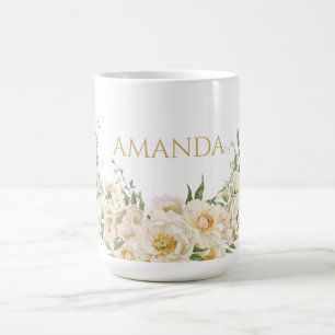 Name Gold & White Blume anpassen Kaffeetasse