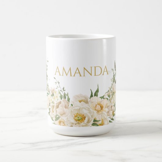Name Gold & White Blume anpassen Kaffeetasse (Mittel)