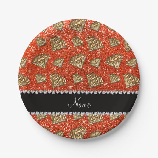 Name Golddiamant Neonorange Glitzer Pappteller (Vorderseite)